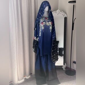 Embroidered Blue and Black Traditional Outfit